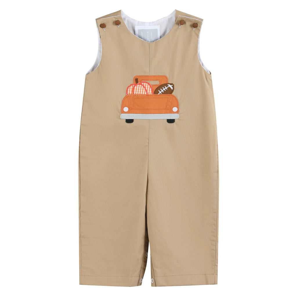 Light Brown Pumpkin Football Truck Overalls - Lil Cactus