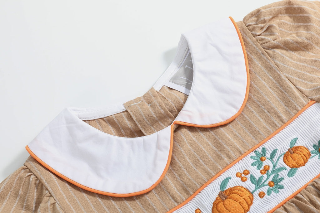 Light Brown Pumpkin Smocked Collared Dress - Lil Cactus