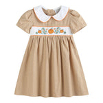 Light Brown Pumpkin Smocked Collared Dress - Lil Cactus