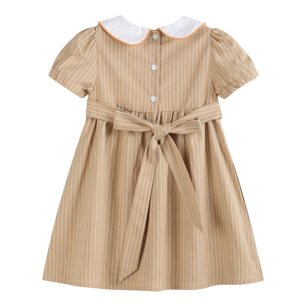 Light Brown Pumpkin Smocked Collared Dress - Lil Cactus