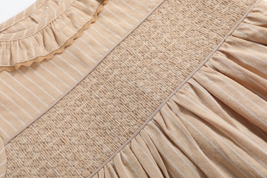 Light Brown Smocked Ruffle Dress - Lil Cactus