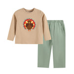 Light Brown Turkey Shirt and Sage Green Pants Set - Lil Cactus