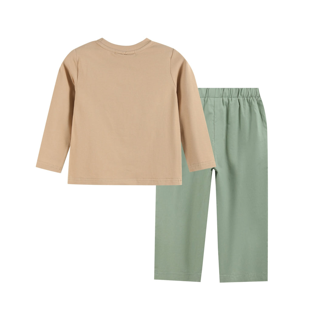 Light Brown Turkey Shirt and Sage Green Pants Set - Lil Cactus