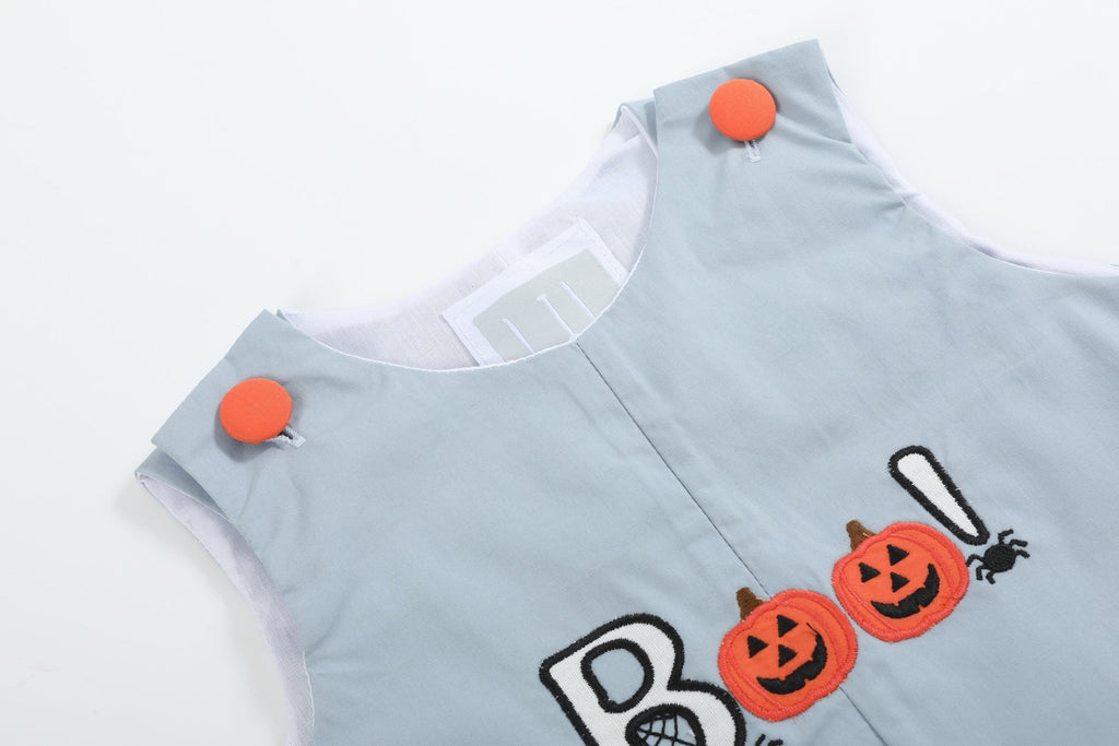 Light Gray 'Boo' Applique Overalls - Lil Cactus
