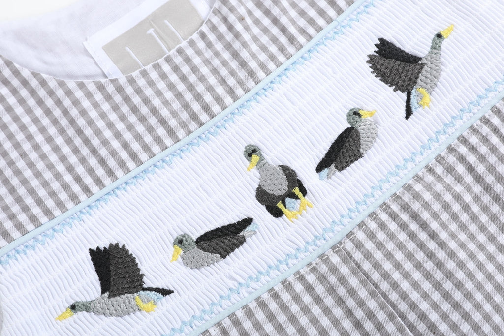 Light Gray Mallard Smocked Overalls - Lil Cactus