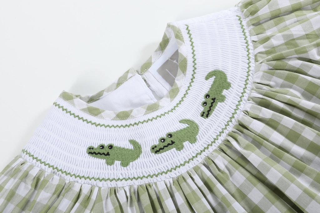 Light Green Alligator Smocked Bishop Dress - Lil Cactus