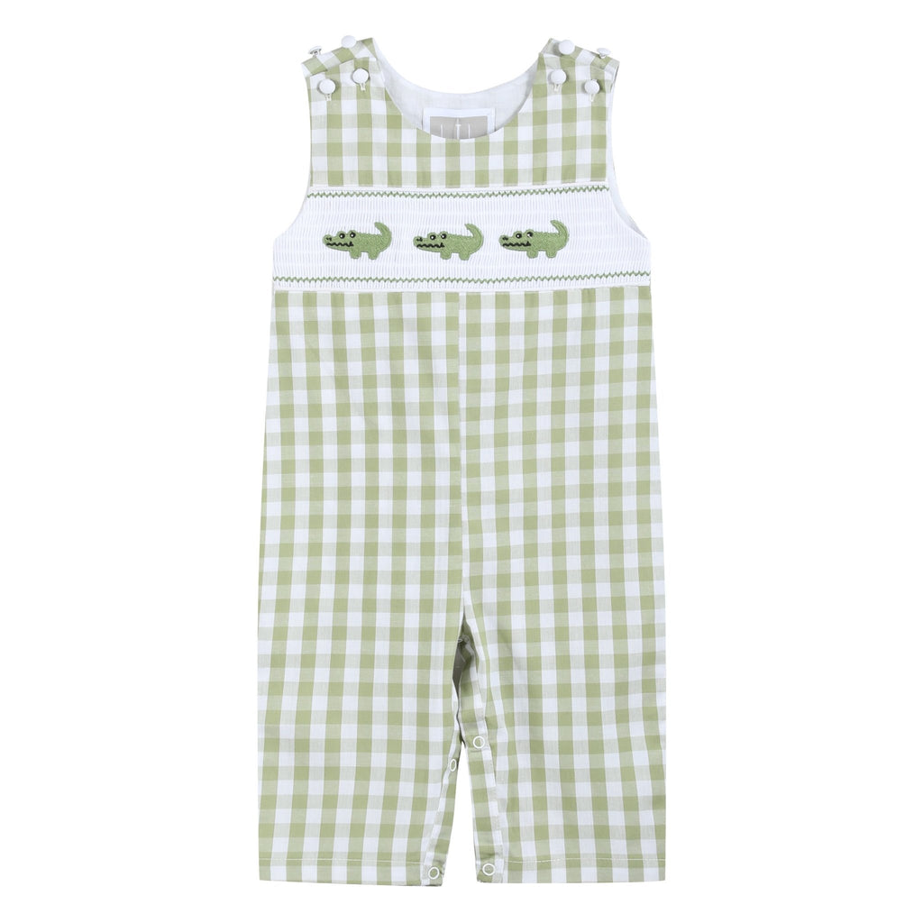 Light Green Alligator Smocked Overalls - Lil Cactus