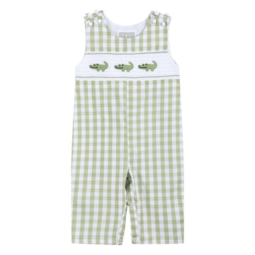 Light Green Alligator Smocked Overalls - Lil Cactus