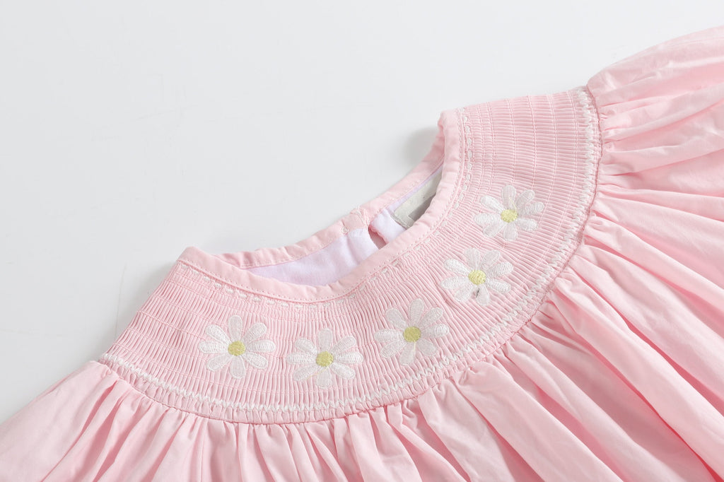 Light Pink Daisy Smocked Bishop Dress - Lil Cactus