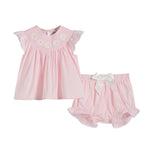 Light Pink Daisy Smocked Top and Bloomer 2 pc set - Lil Cactus
