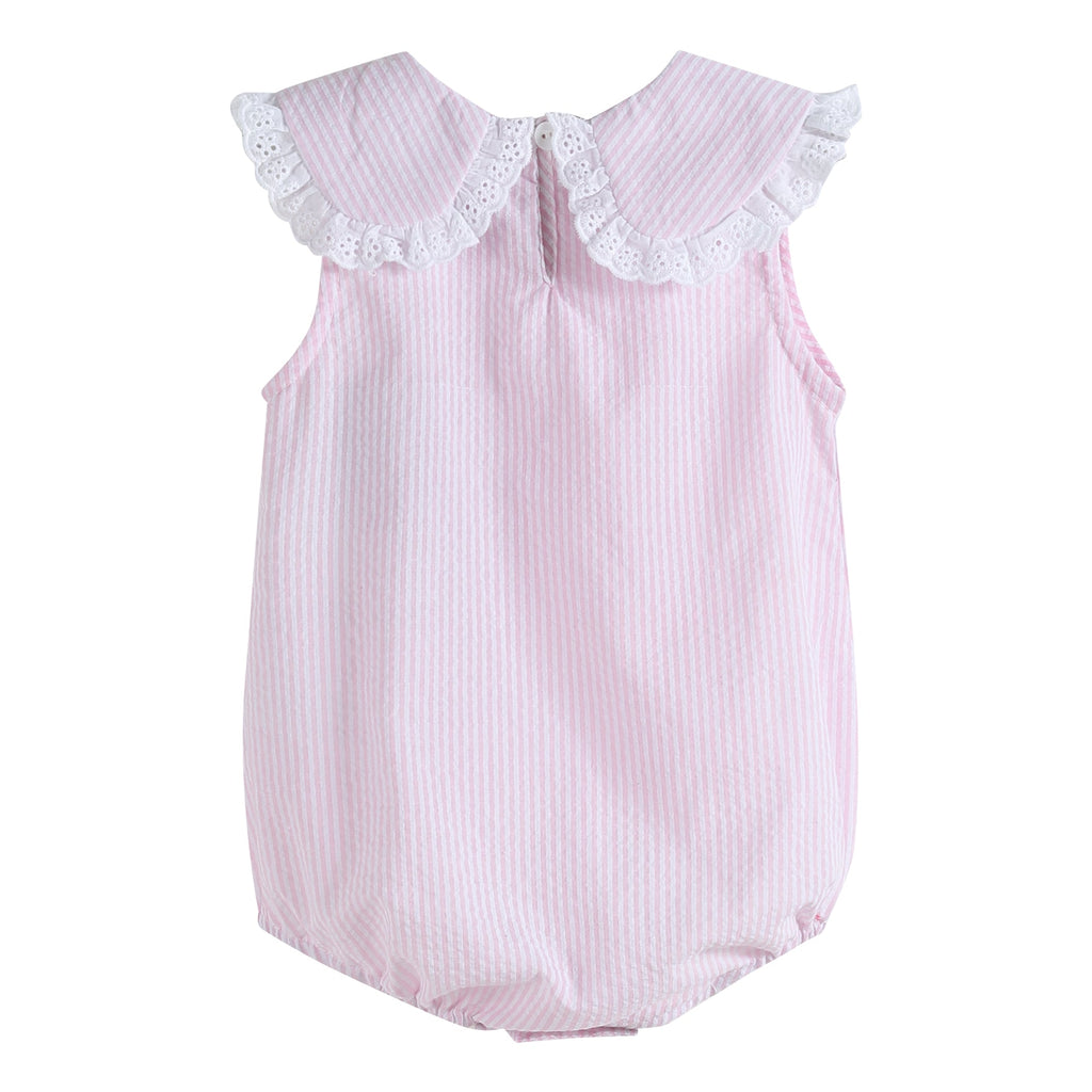 Light Pink Seersucker Collared Bubble Romper - Lil Cactus