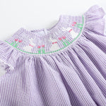 Light Purple Seersucker Easter Bunny Smocked Bishop Dress - Lil Cactus