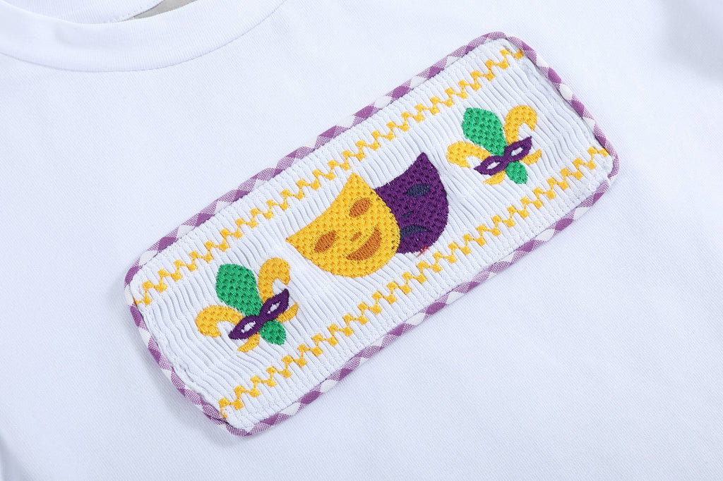 Mardi Gras Smocked Tee and Purple Gingham Shorts Set - Lil Cactus
