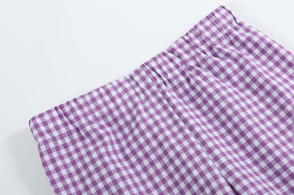 Mardi Gras Smocked Tee and Purple Gingham Shorts Set - Lil Cactus