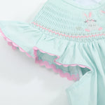 Misty Blue Easter Bunny Smocked Bishop Dress - Lil Cactus