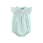 Misty Blue Easter Bunny Smocked Bubble Romper - Lil Cactus