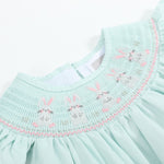 Misty Blue Easter Bunny Smocked Bubble Romper - Lil Cactus