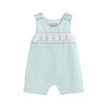 Misty Blue Easter Bunny Smocked Shortalls - Lil Cactus