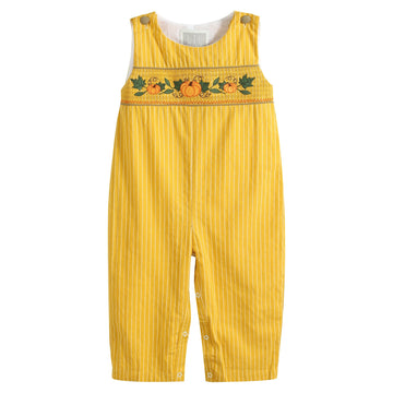 Mustard Pinstripe Smocked Pumpkin Overalls - Lil Cactus