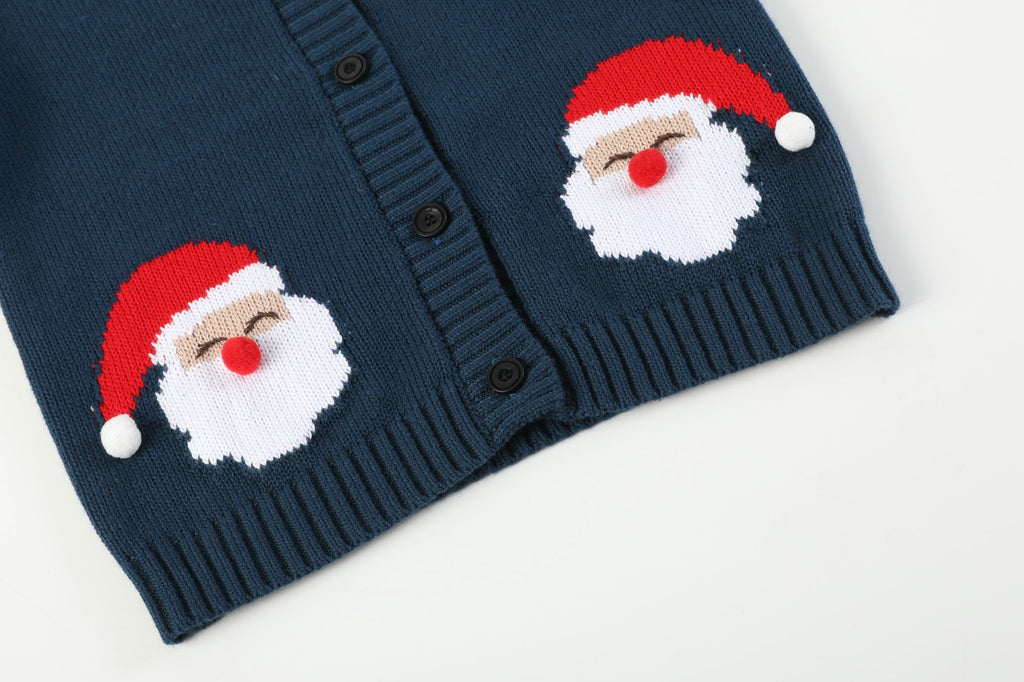 Navy Blue Christmas Santa Knit Cardigan - Lil Cactus