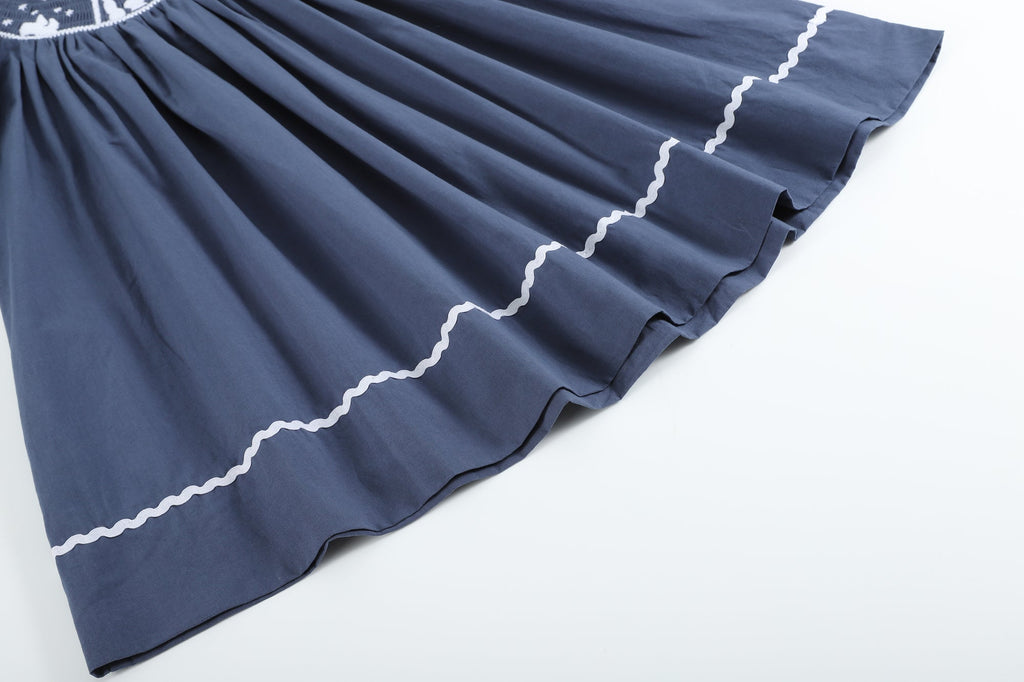 Navy Blue Nativity Long Sleeve Smocked Bishop Dress - Lil Cactus