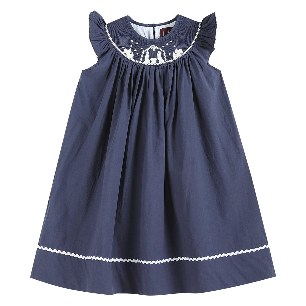 Navy Blue Nativity Smocked Christmas Dress - Lil Cactus