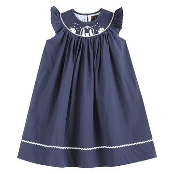 Navy Blue Nativity Smocked Christmas Dress - Lil Cactus