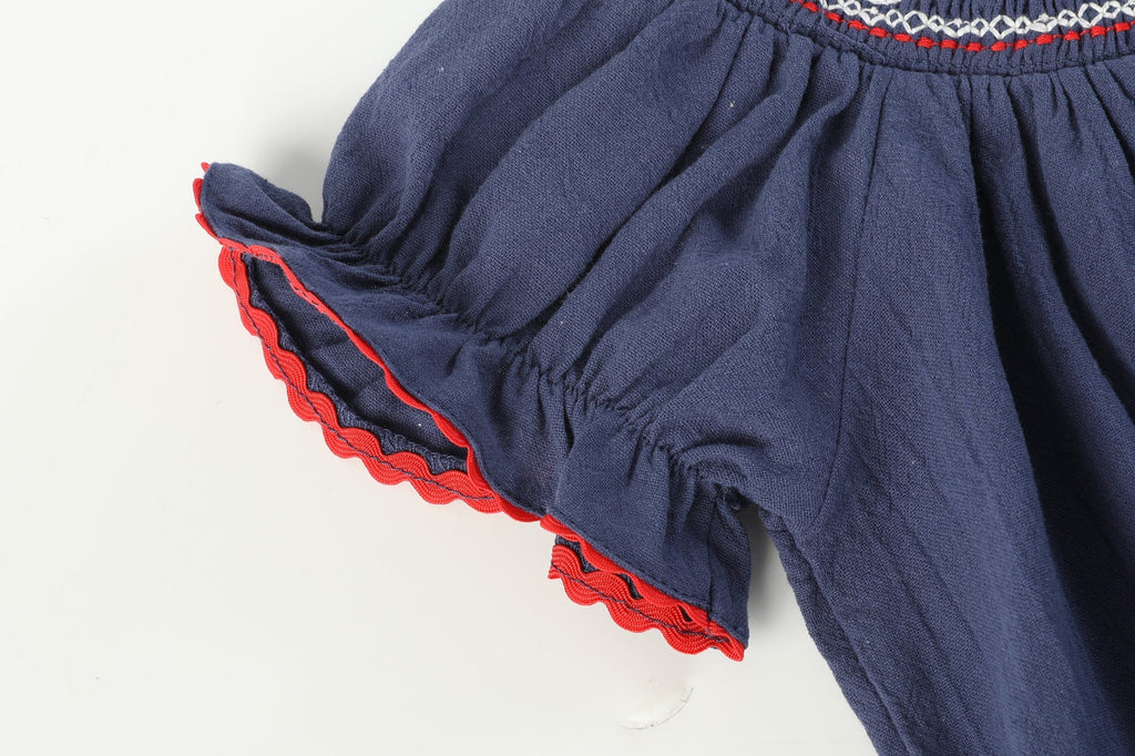 Navy Blue Santa Smocked Bishop Dress - Lil Cactus