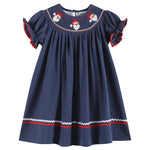 Navy Blue Santa Smocked Bishop Dress - Lil Cactus