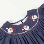 Navy Blue Santa Smocked Bishop Dress - Lil Cactus