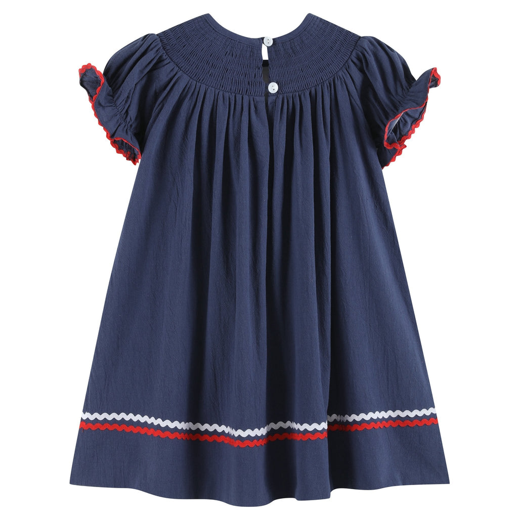 Navy Blue Santa Smocked Bishop Dress - Lil Cactus