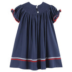Navy Blue Santa Smocked Bishop Dress - Lil Cactus