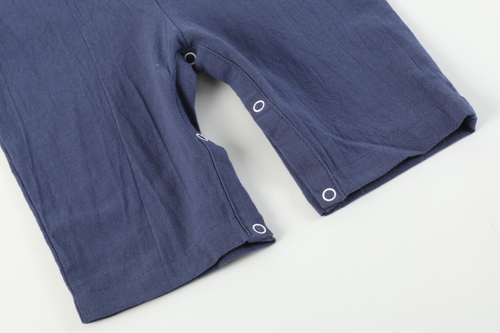 Navy Blue Santa Smocked Overalls - Lil Cactus