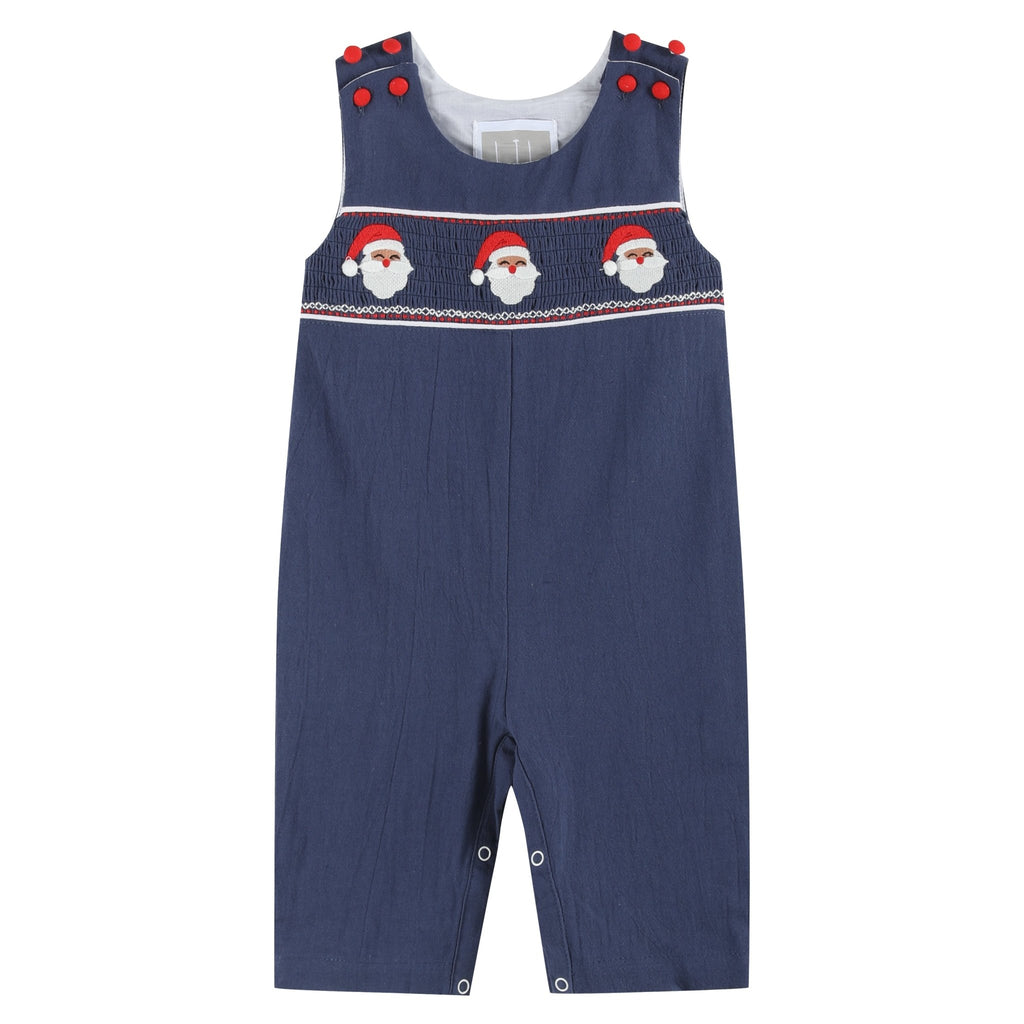 Navy Blue Santa Smocked Overalls - Lil Cactus