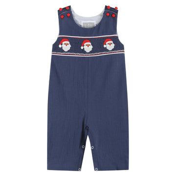 Navy Blue Santa Smocked Overalls - Lil Cactus