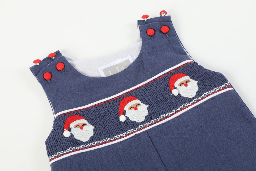 Navy Blue Santa Smocked Overalls - Lil Cactus