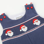 Navy Blue Santa Smocked Overalls - Lil Cactus