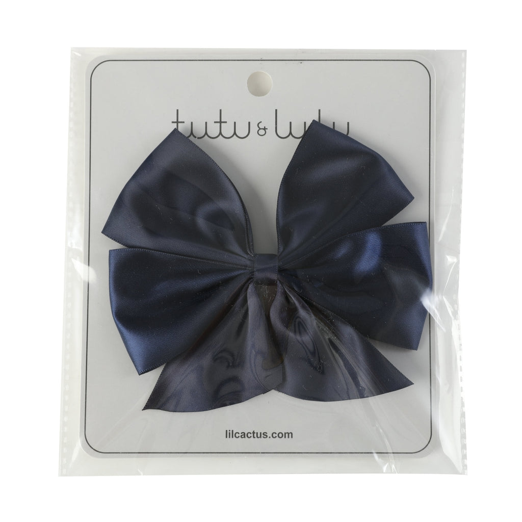 Navy Blue Satin Bow Hair Clip - Lil Cactus