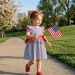 Navy Blue Stripe and Red Ruffle Bow Dress - Lil Cactus