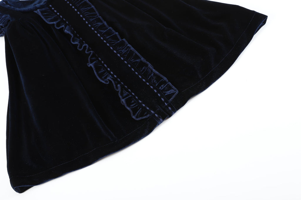 Navy Blue Velour Flutter Sleeve Dress - Lil Cactus