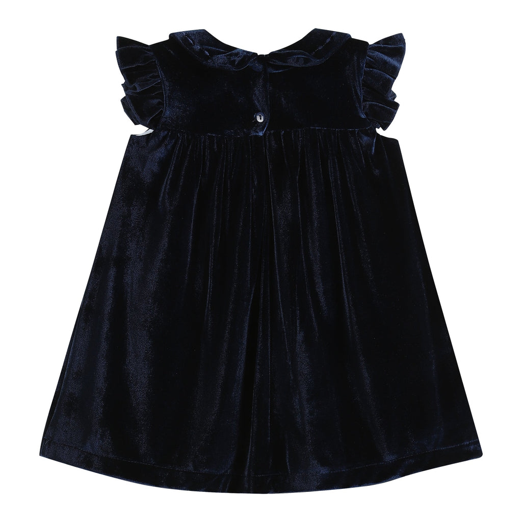 Navy Blue Velour Flutter Sleeve Dress - Lil Cactus