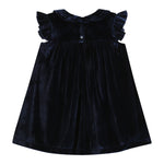 Navy Blue Velour Flutter Sleeve Dress - Lil Cactus