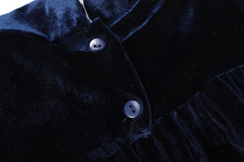 Navy Blue Velour Flutter Sleeve Dress - Lil Cactus