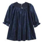 Navy Blue Velvet Gold Nativity Smocked Bishop Dress - Lil Cactus