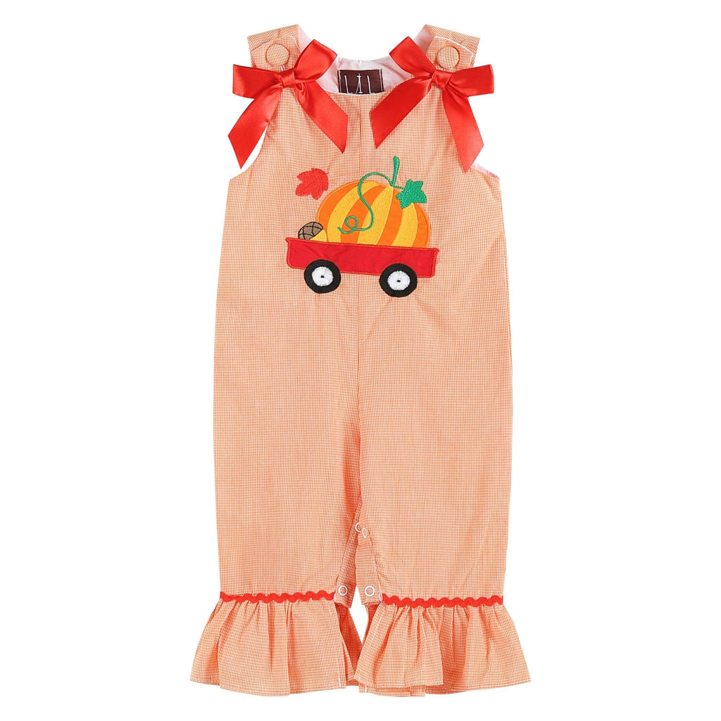 Orange Gingham Pumpkin Bow - Accent Overalls - Lil Cactus