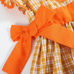 Orange Gingham Ruffle Pumpkin Bow Dress - Lil Cactus