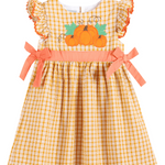 Orange Gingham Ruffle Pumpkin Bow Dress - Lil Cactus