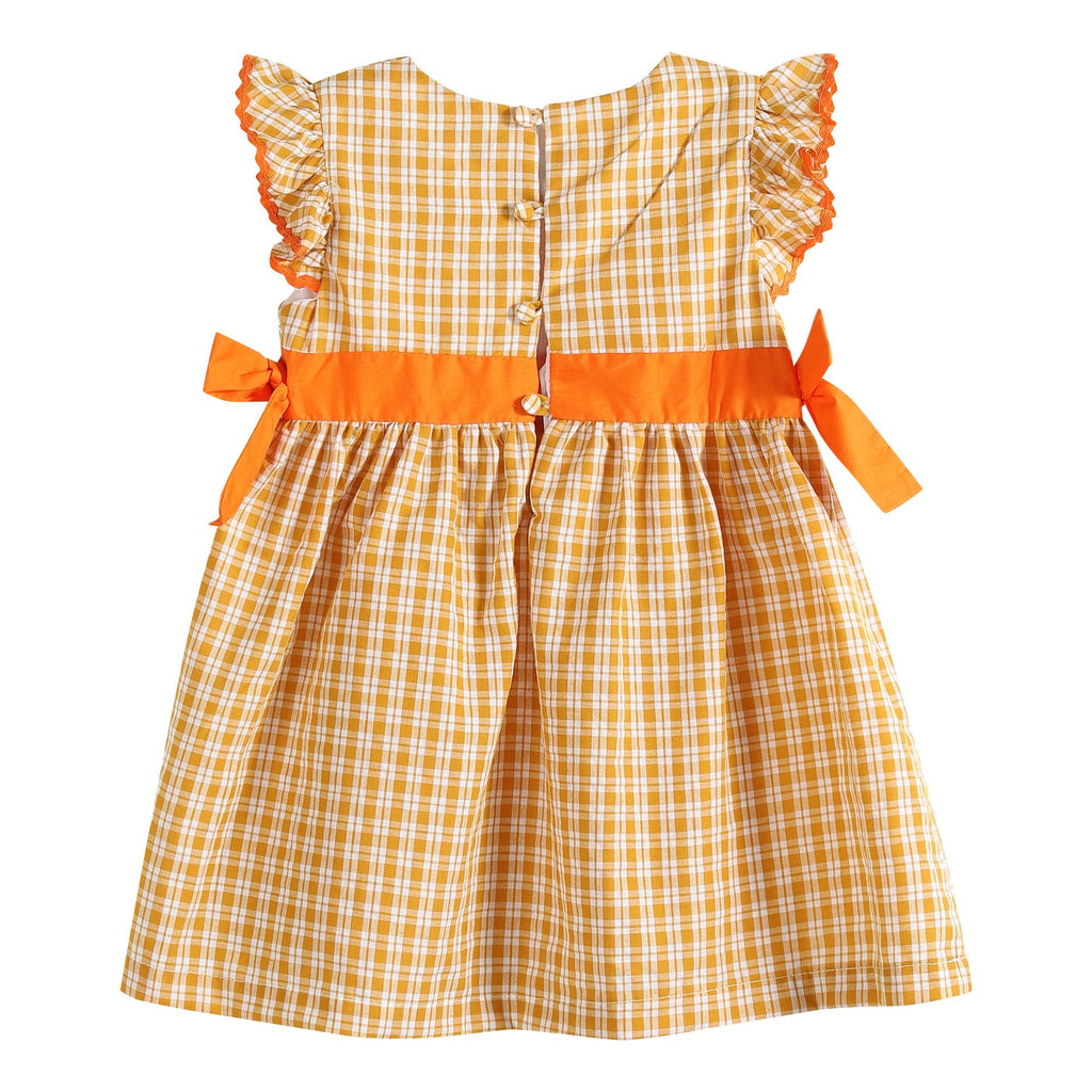 Orange Gingham Ruffle Pumpkin Bow Dress - Lil Cactus