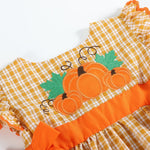 Orange Gingham Ruffle Pumpkin Bow Dress - Lil Cactus