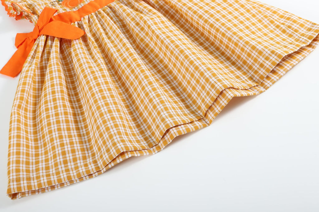 Orange Gingham Ruffle Pumpkin Bow Dress - Lil Cactus